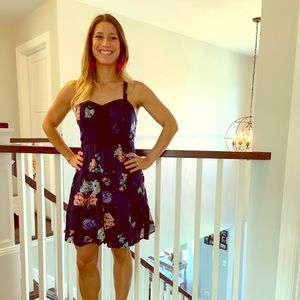 Navy Floral Print Dress